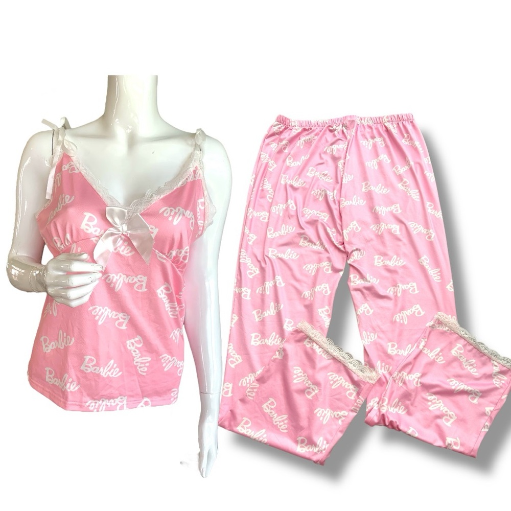 CHICME 2 Piece Barbie Signature Pink Satin Babydoll Sleepwear. Women Sz X-Large